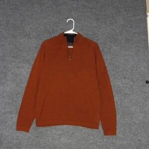 Garret Scott Sweater Mens M Rust Orange Extra Fine Merino Wool Quarter Zip